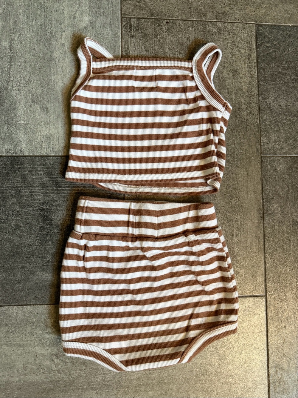 Kindly the Label Striped Ribbed Tank & High-Waist Brief Set - Brown/White - Picture 4 of 6